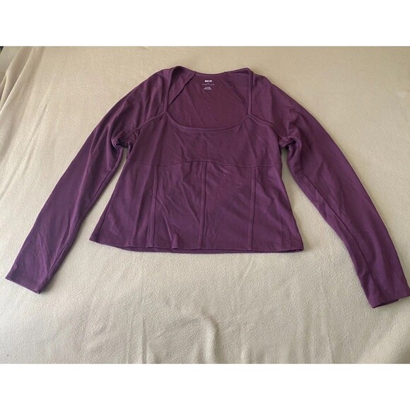 MAEVE by Anthro Slightly Cropped Ponte Corset Structured Long Sleeve Top Plum XL - Picture 2 of 10